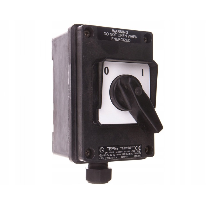 Kapcsoló 0-1, 250V, 16A, IP66, fekete, 2 pólusú, Ex SKX 13/10 modell