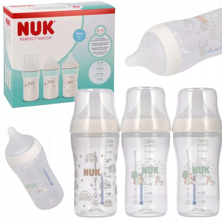 Set biberoane NUK Perfect Match 260ml 3m+, anticolici, 3 bucati