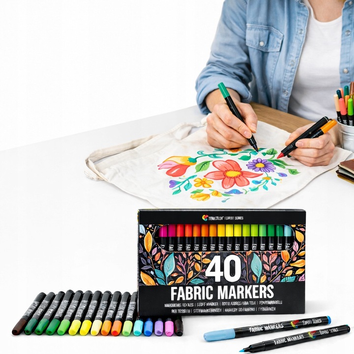 Set de 40 markere pentru textile Zenacolor, culori intense, varf subtire, non-toxic