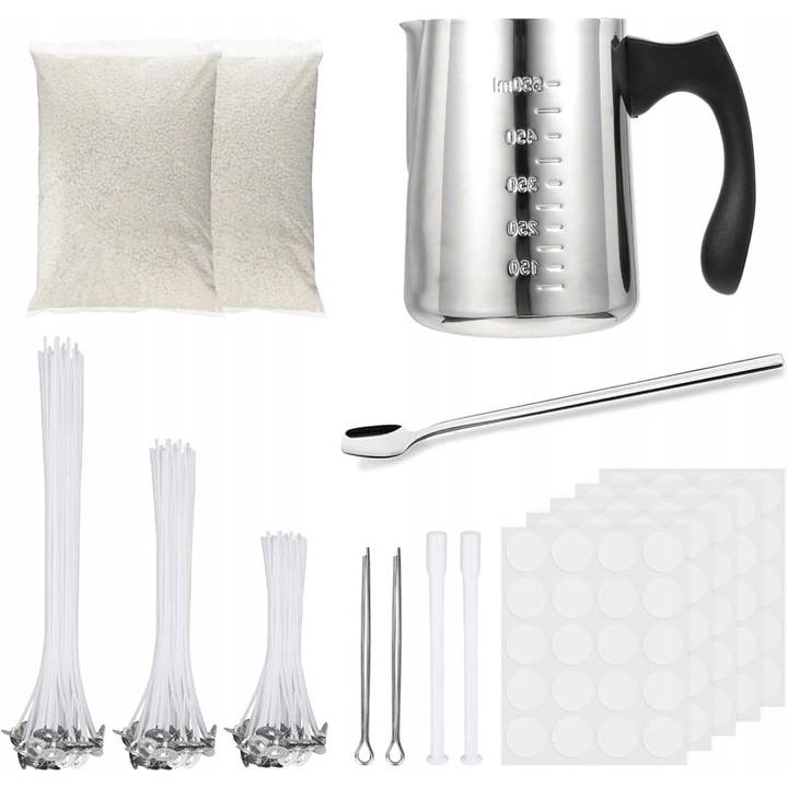 Set pentru realizarea lumanarilor, VIKY, 100 de fitile, 3 lungimi, accesorii incluse, multicolor