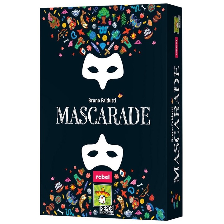 Mascarade, társasjáték, 17 kártyamaszk, 105 zseton, többszínű, 12 játékos számára