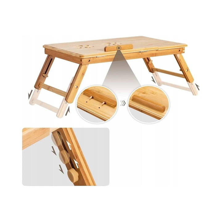 Stolik pentru laptop din lemn, ventilat, reglabil, 17", 53,5x34x26,5cm