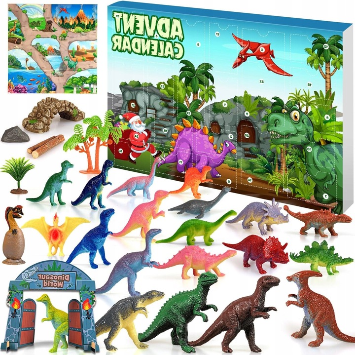 Адвент календар с фигурки на динозаври, 24 броя, Многоцветен