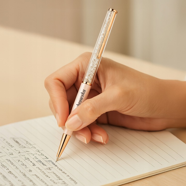 Pix cu Grawer Swarovski Crystal Shimmer, roz, 14,5cm, set cu etui galben