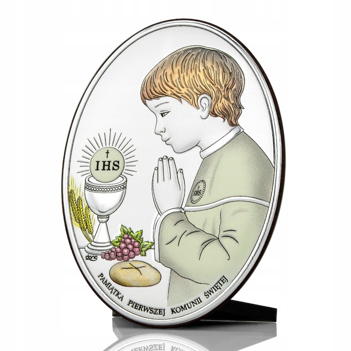 Сребърна икона за Първо причастие, Момче в молитва, 10x14см, с персонализиран гравюра