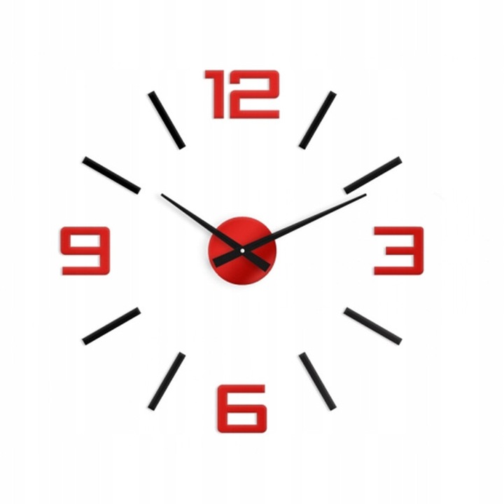 Syntax dekoratív falióra, kvarc szerkezet, piros és fekete, 60cm, ragasztós rögzítés