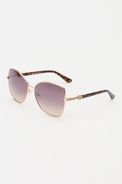 GUESS, Ochelari de soare cat-eye cu rama metalica, 59-15-135, Auriu