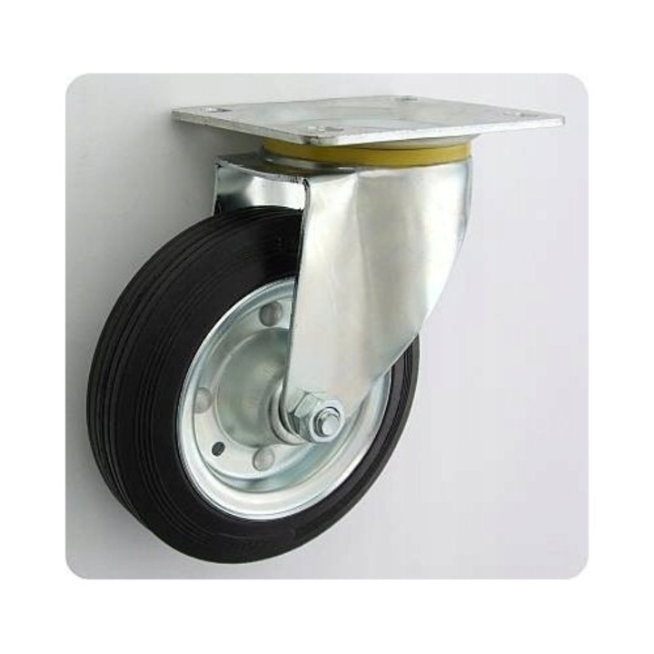 Roata metal-guma 200mm, model 62, 360 grade rotire, 110x140mm, 180kg capacitate maxima