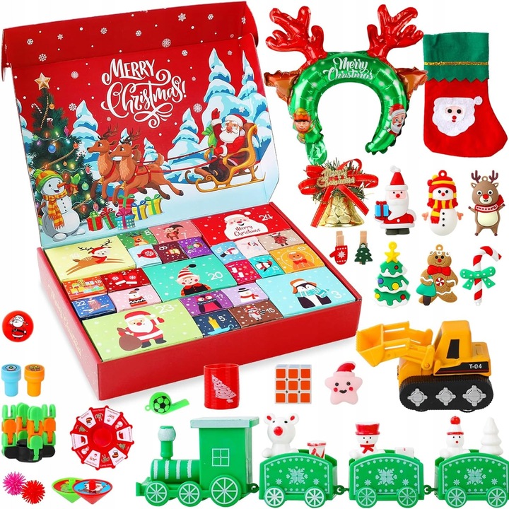 Kalendarz Adventowy 2023, 24 Prezenturi, Figurine si Decoratiuni Craciun, Multicolor