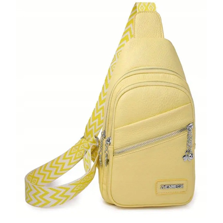 Nerka női táska, 2 rekesz, 3 zseb, sárga, 29x19x6cm