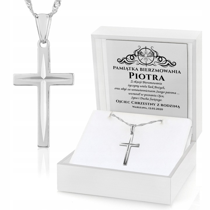 Crucifix din argint 925 cu lant, personalizat, 2,4x1,3cm, 50cm