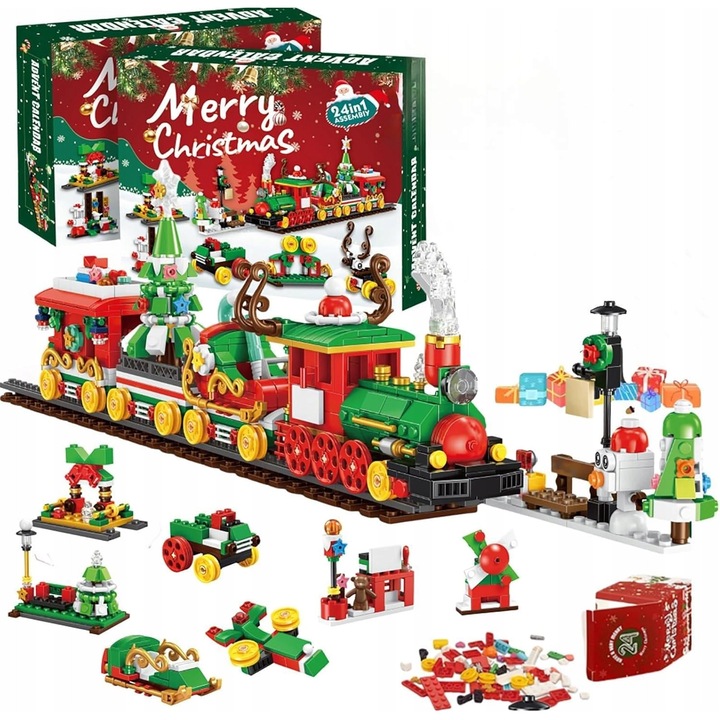 Kalendarz Advent cu Klocki, Pociag de Craciun, 24 zile, Multicolor, 2025