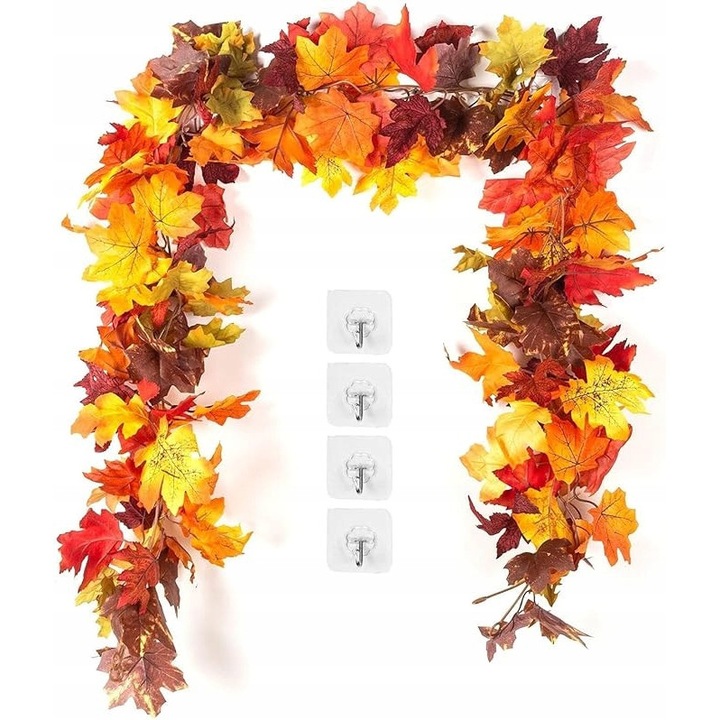 Ghirlanda decorativa cu frunze artificiale, 2x, 3,52m, culori naturale de toamna, 36 ramuri