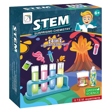PinkBlue — kit cu 14 experimente de chimie și vulcan