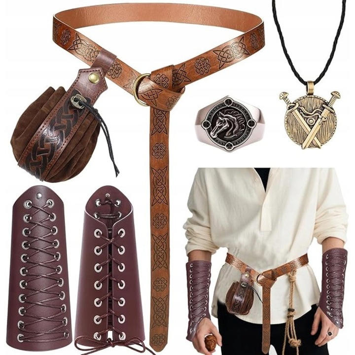 Costum cavaler medieval, set accesorii, 5 piese, multicolor
