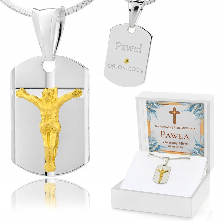 Medalion argint 925 cu cruce si lant, personalizat, 2,4cm, 50cm