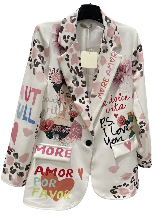 Sacou dama oversize alb imprimeu Frida, M/L