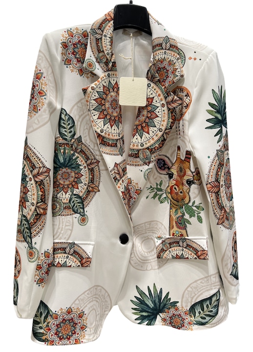 Sacou dama oversize alb imprimeu girafa boho, M/L