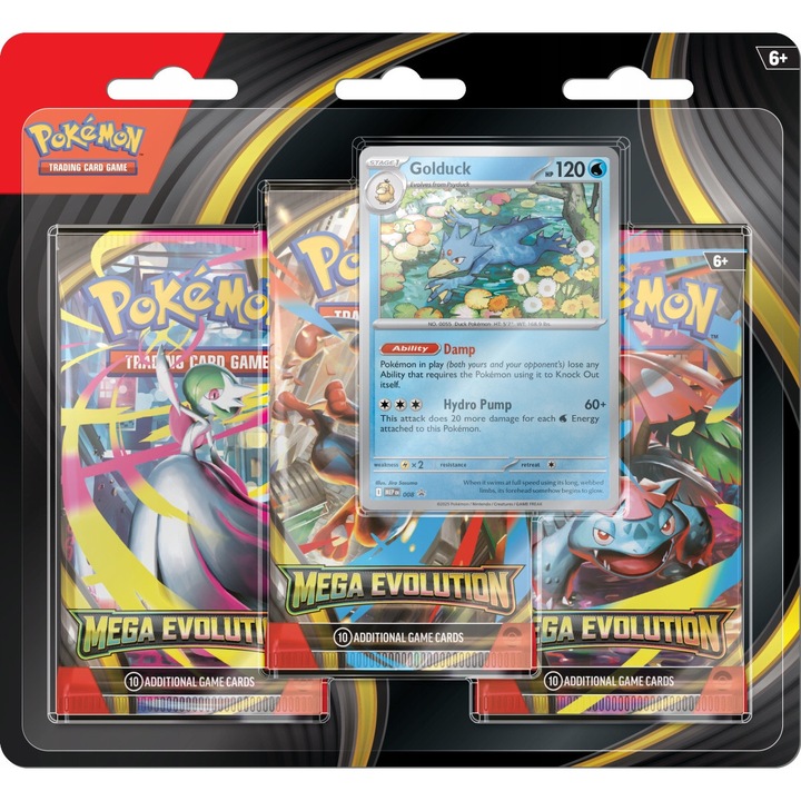 Pokemon TCG: Mega Evolution - set 3-pack blister, Golduck, 3 boostere, versiune engleza
