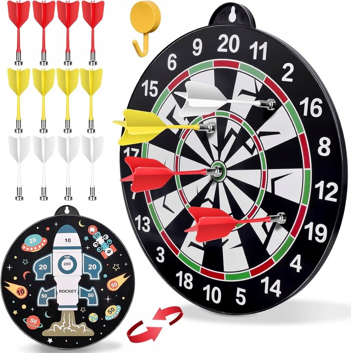 Set joc darts, tabla magnetica, 12 sageti, multicolor