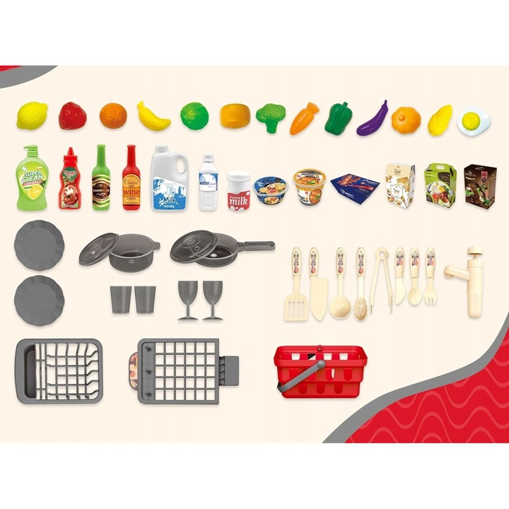 Set bucatarie pliabila pentru copii, 48 accesorii, functii realiste, multicolor