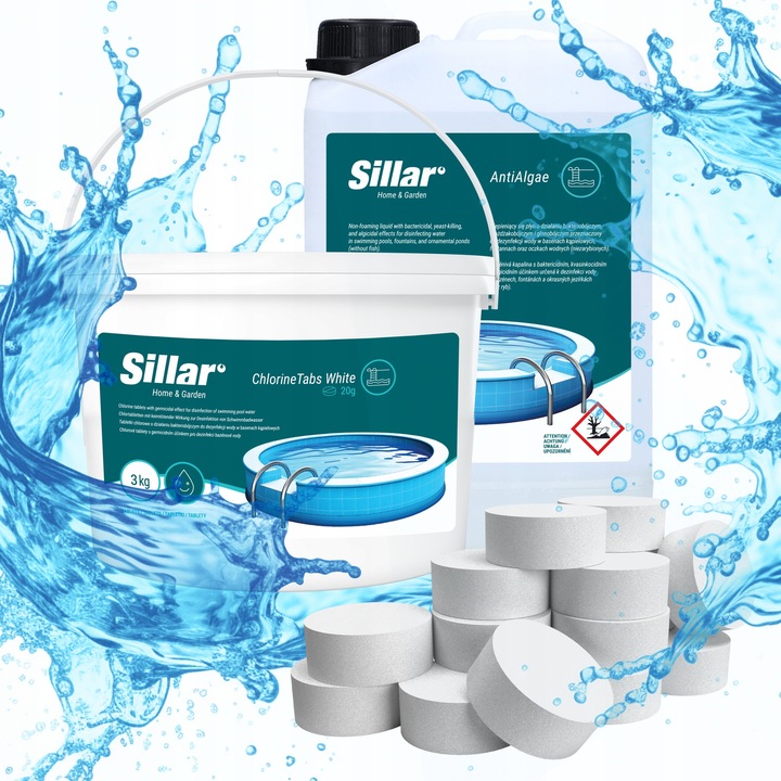 Set tablete multifunctionale Sillar 3kg 20g + 3,2l anti-alge pentru piscina