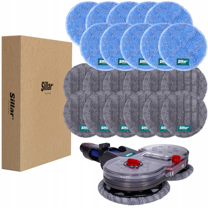 Set perie mop + 22x lavete microfibra pentru aspirator Dyson V7 V8 V10 V11 V15, Sillar, albastru si gri