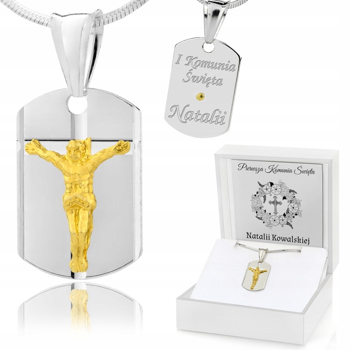 Medalion argint 925 cu cruce si lant, personalizabil, 2,4cm, 50cm