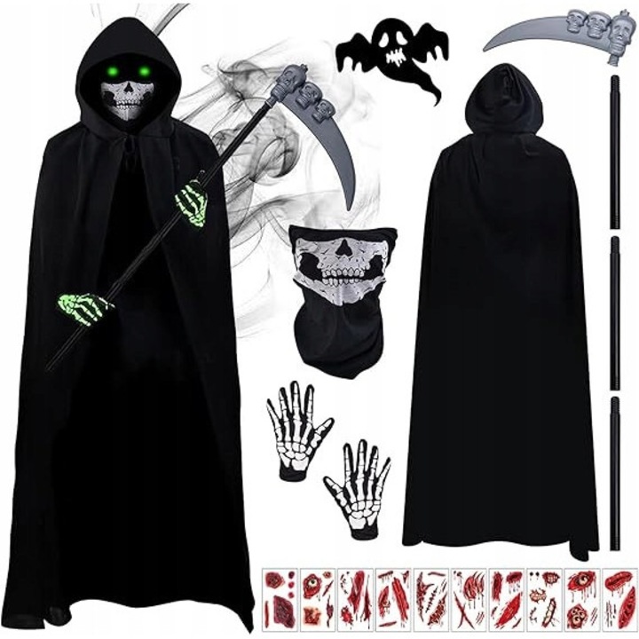 Costum, masca, efecte stralucitoare, 140cm, set Halloween