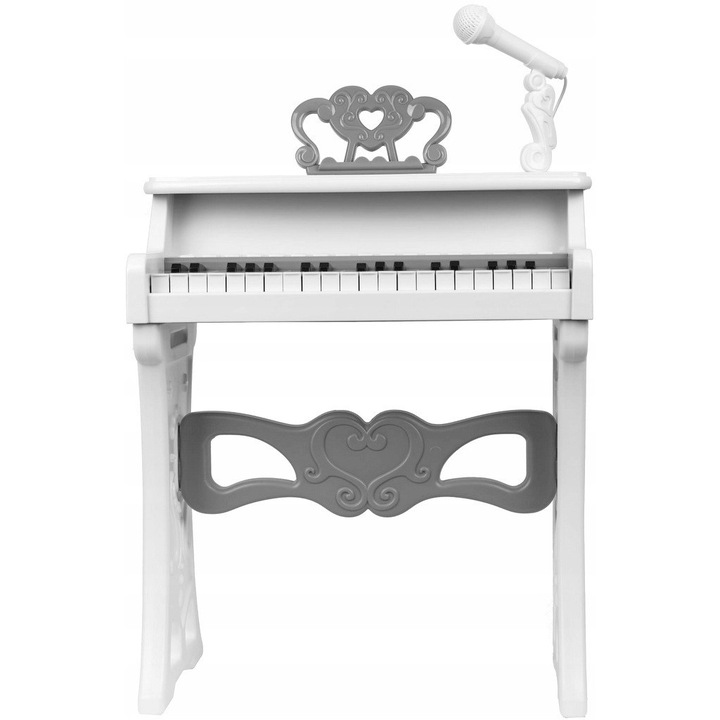 Pianino cu microfon si MP3, 37 clape, QULKI, dimensiuni 63x43x24cm, set complet cu taburet si suport pentru note