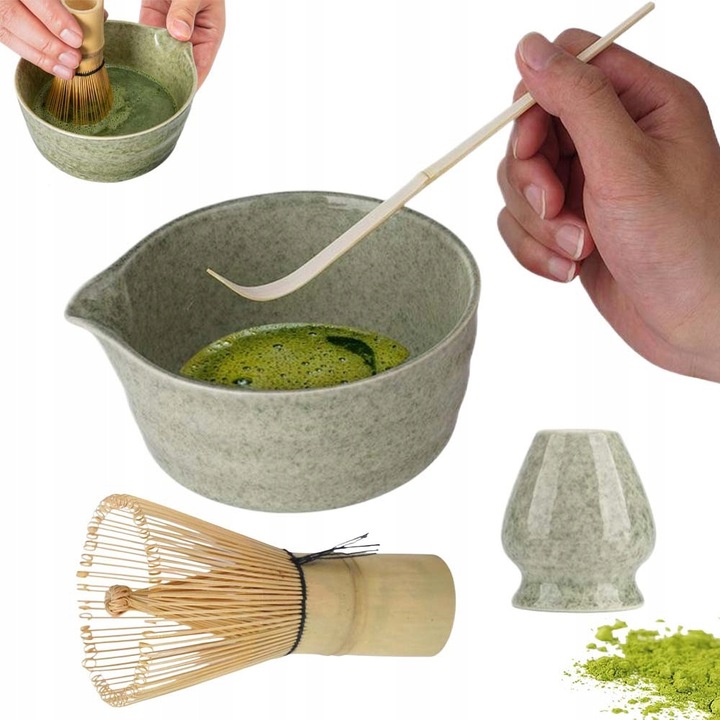 Set ceainice cu bol din ceramica si 4 bambusuri pentru matcha, multicolor, dimensiuni: 14x7cm, 10x6,1cm, 17,9cm