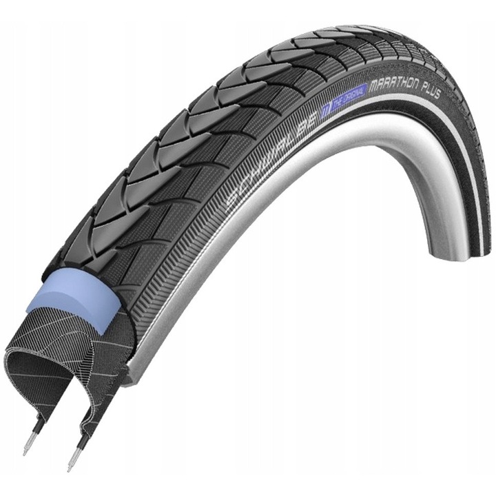 Schwalbe Marathon Plus kerékpár gumi 28x1.75 fekete, fényvisszaverő csíkkal