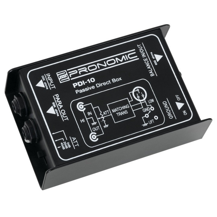 Пасивна DI кутия Pronomic PDI-10, черна, 1 канал, включено ръководство за потребителя