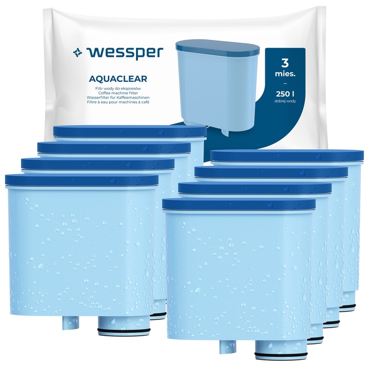 Filtru apa Wessper AquaClear pentru espressoare Saeco/Philips, set 8 bucati, 300 litri, multicolor