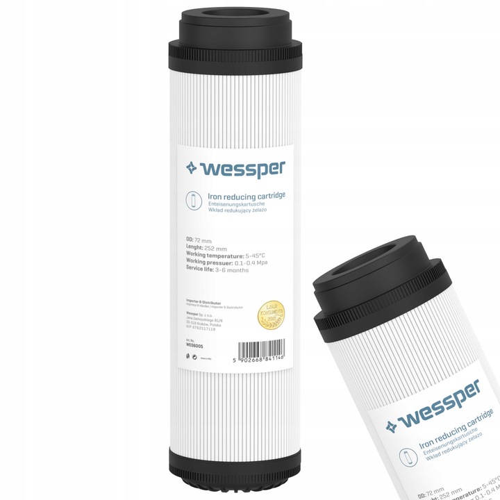 Filtru de apa Wessper, 10", set 10 bucati, eliminare fier, 72mm x 252mm