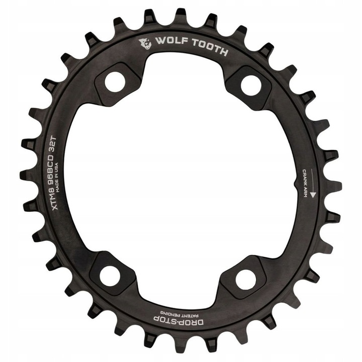 Coroana ovala Wolf Tooth 96 BCD 34T pentru Shimano XT M8000/SLX M7000, neagra, 30g