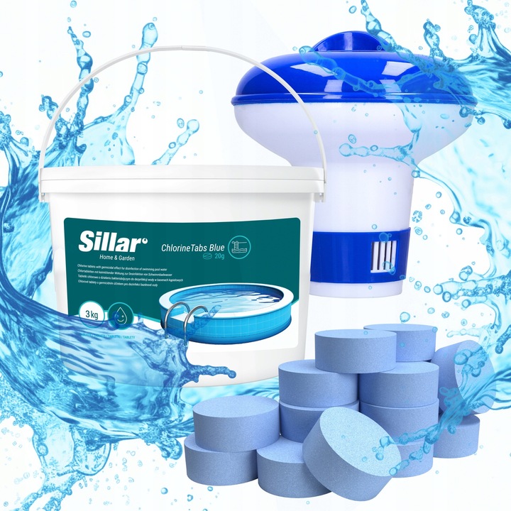 Tablete de clor Sillar 3kg, 20g, cu dozator pentru tablete, actiune multifunctionala, apa cristalina