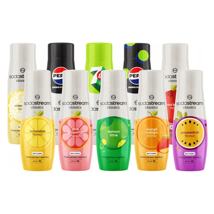 Set 10 siropuri pentru saturator SodaStream, diverse arome, 440ml