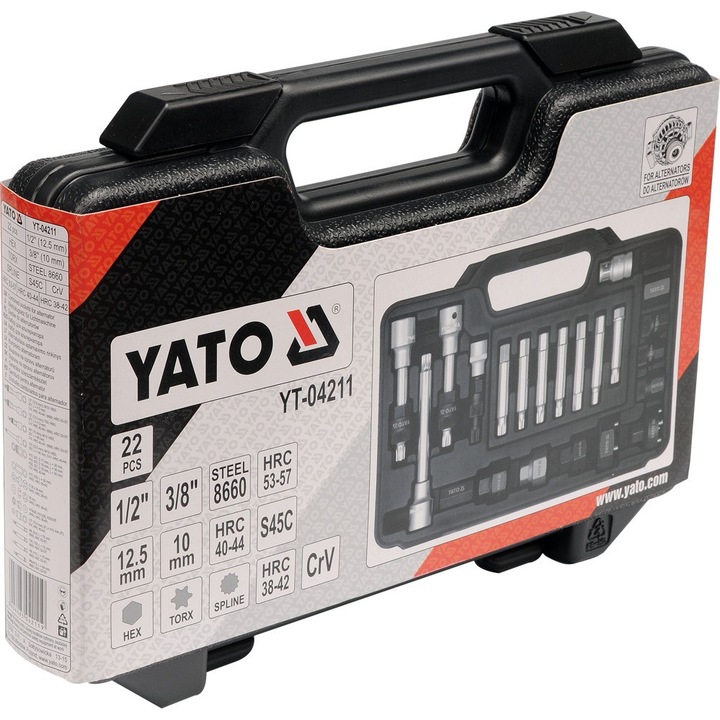 Set chei pentru alternator Yato 22 piese otel CrV multicolor 1/2x3/8"