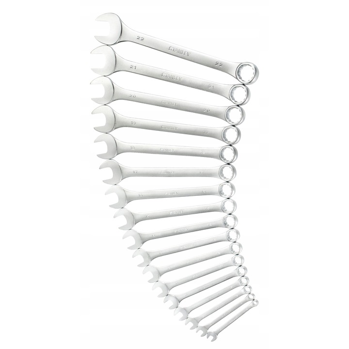 Set 12 chei combinate Stanley, 8–19 mm, cromate, cu suport