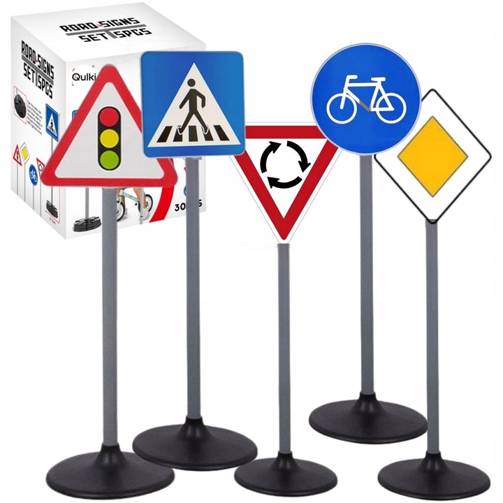 Комплект образователни пътни знаци QULKI, 5 знака, 76,5x21,5см, многоцветен