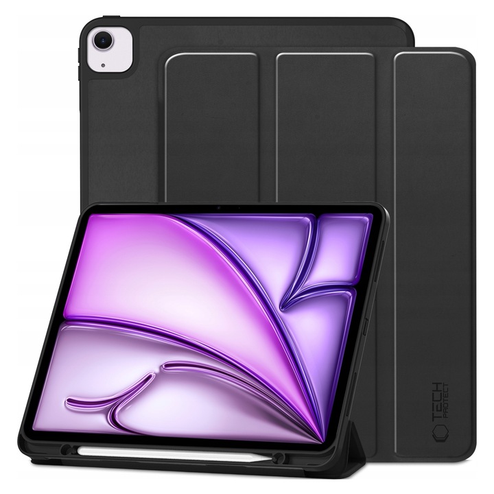 Etui SmartCase Tech-Protect pentru iPad Air 13, suport, compartiment pentru Apple Pen, negru