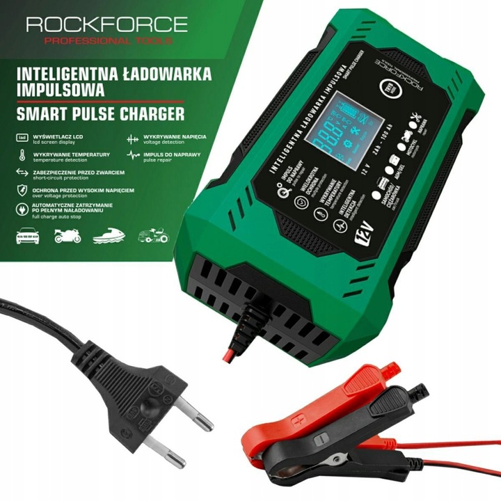 Redresor auto Rockforce 12V 6A, functie de reparare, LCD, 2-100Ah, 220VAC