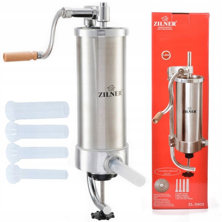 Nadziewarka pentru carnati Zilner ZL-3903, 3 kg, inox, set 4 duze