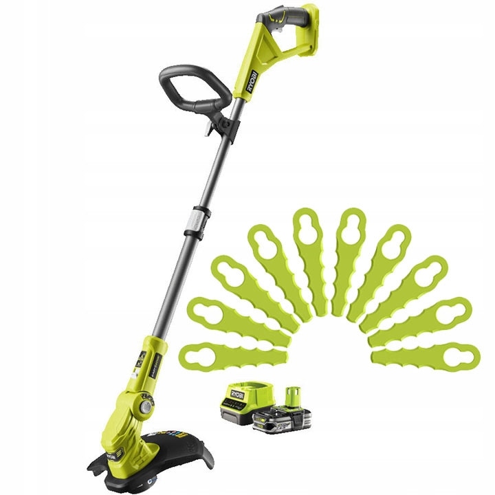 Trimmer de gazon cu acumulator Ryobi 18V ONE+, latime de taiere 25-30 cm, cu 10 lame fara fir
