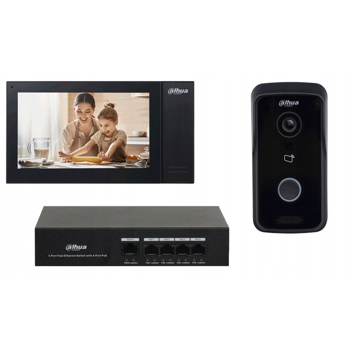 Комплект видеодомофон Dahua KTP02, монитор 7", IP камера, поддръжка на PoE, 1x VTH2421FB-P, 1x VTO2111D-P-S2