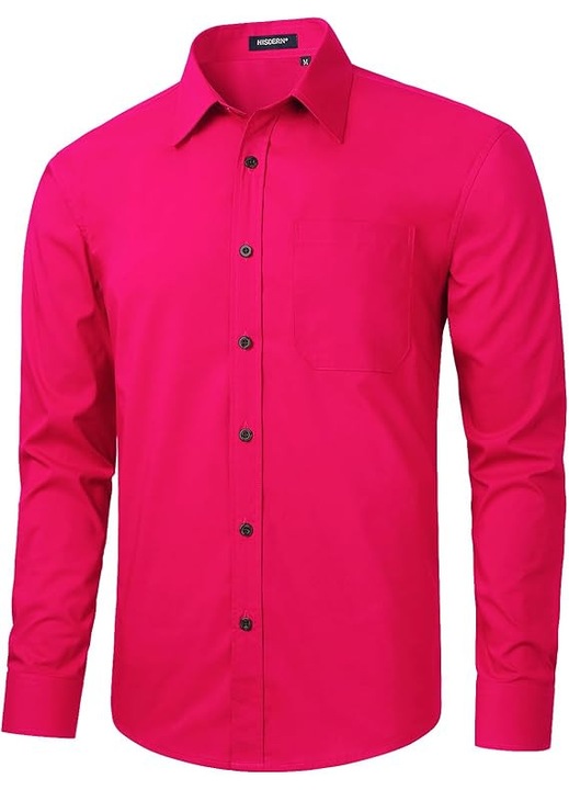 Camasa Barbati cu Maneca din Bumbac & Poliester – Stil Elegant Businedwqss & Casual, Guler Croiala Regular Fit, Material Antisifonare, Roz inchis