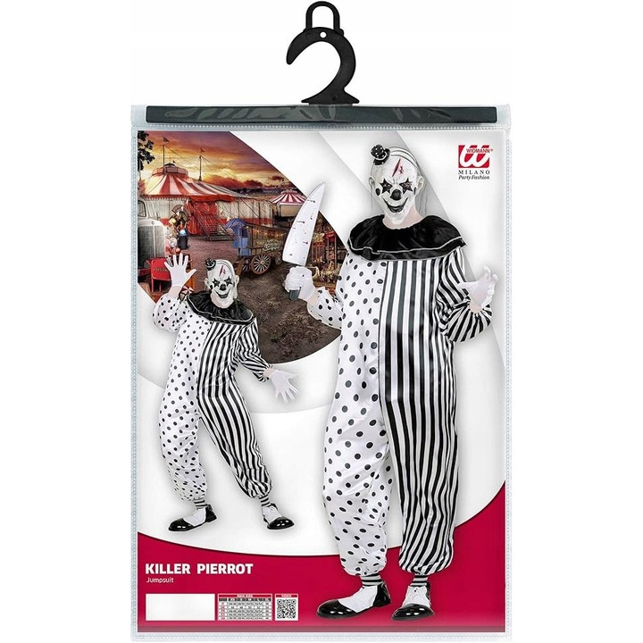Costum de clovn mim, Widmann, M, 100% poliester, ideal pentru Halloween, set complet