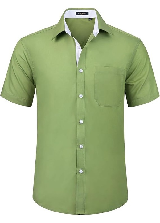 Camasa Barbati cu Maneca din Bumbac & Poliester – Stil Elegant Businedwqss & Casual, Guler Croiala Regular Fit, Material Antisifonare, Verde