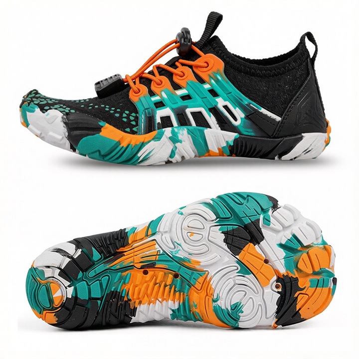 Pantofi de plaja si apa pentru copii, 29EU, Pentru inot, unisex, Antiderapanti, rezistenti la uzura, respirabili, cu talpa amortizoare, uscare rapida si drenaj eficient, ultraportabili, potriviti pentru activitati in interior/exterior: alergare, Negru